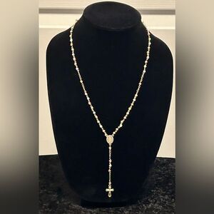 Luxurious Gold-Plated Rosary Necklace with Elegant Cross Pendant